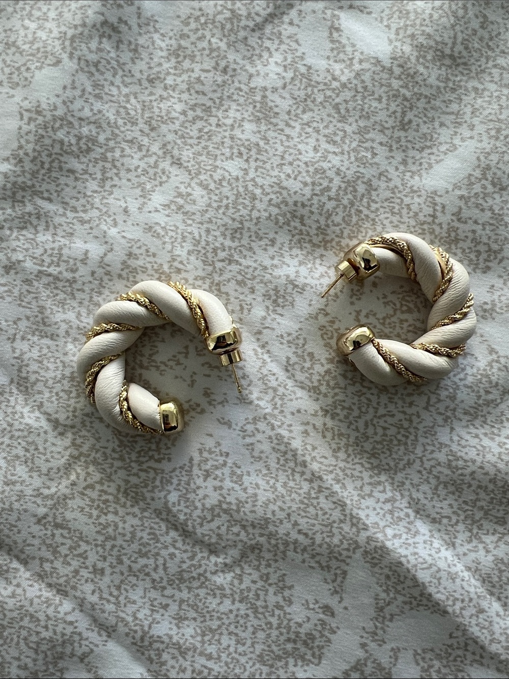 Cream and Gold Twisted Hoop Earrings - Women Jewelry